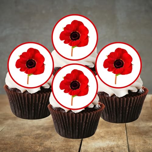Poppy Flower Edible PREMIUM THICKNESS SWEETENED VANILLA, Wafer Rice Paper Cupcake Toppers/Decorations by Cian's Cupcake Toppers Ltd von Cian's Cupcake Toppers Ltd