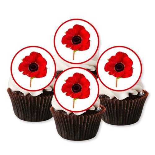 Poppy Flower Edible PREMIUM THICKNESS SWEETENED VANILLA, Wafer Rice Paper Cupcake Toppers/Decorations by Cian's Cupcake Toppers Ltd von Cian's Cupcake Toppers Ltd