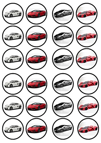 Sports Cars Edible PREMIUM THICKNESS SWEETENED VANILLA, Wafer Rice Paper Cupcake Toppers/Decorations by Cian's Cupcake Toppers Ltd von Cian's Cupcake Toppers Ltd