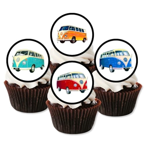 Vorgeschnittene, essbare Cupcake-Topper für Wohnmobile – Oblaten-Kuchendekorationen mit Campervan-Motiv, 24 x 1,5 Zoll, 4 cm, ungeschnittene Scheiben von Cian's Cupcake Toppers Ltd