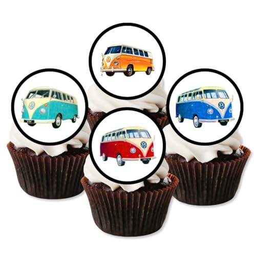 VW Campervan, Essbare PREMIUM Dicke GEZUCKERTE Vanille, Wafer Reispapier Cupcake Toppers/Dekorationen von Cian's Cupcake Toppers Ltd