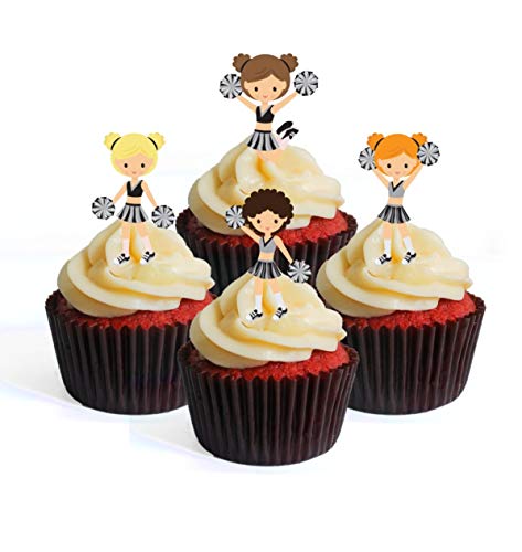 Cheerleader Pom Cheer #1 essbare Cupcake-Topper – stehende Oblaten Kuchendekorationen (12 Stück) von Cians Cupcake Toppers Ltd