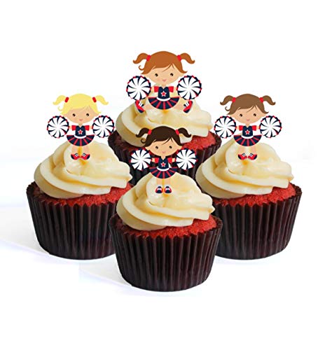 Cheerleader Pom Cheer # 2 Essbare Cupcake-Topper – stehende Oblaten, Kuchendekorationen (24 Stück) von Cians Cupcake Toppers Ltd