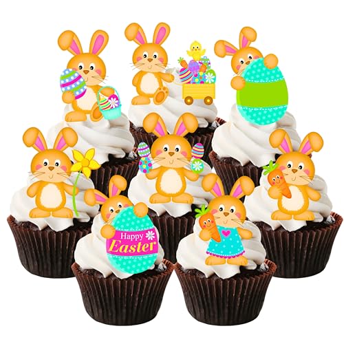 Osterhasen Essbare Cupcake Topper, Osterhase Kuchen Topper Ostern Party Dekorationen Niedliche Ostern Cupcake Toppers Bunny Geburtstag Dekorationen Helle Ostern Kuchen Dekorationen (12 Stück) von Cians Cupcake Toppers Ltd