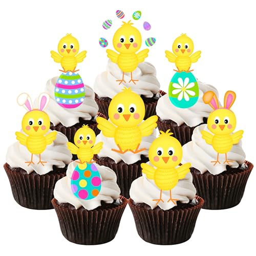 Ostern Küken Essbare Cupcake Toppers Ostern Küken Kuchen Topper Ostern Party Dekorationen Niedliche Ostern Cupcake Toppers Bunny Geburtstag Dekorationen Helle Ostern Kuchen Dekorationen (12 Stück) von Cians Cupcake Toppers Ltd