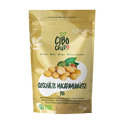 Bio Macadamianüsse Kerne - 125g. Macadamia Nüsse ohne Schale. Naturbelassen Roh und Ungesalzen. Reich an Mineralsalzen Ballaststoffen und Kohlenhydraten. von CIBO CRUDO crudo biologico vegan