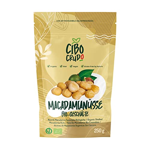 Bio Macadamianüsse Kerne - 250g. Macadamia Nüsse ohne Schale. Naturbelassen Roh und Ungesalzen. Reich an Mineralsalzen Ballaststoffen und Kohlenhydraten. von CIBO CRUDO crudo biologico vegan