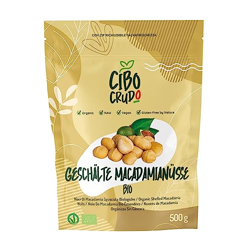 Bio Macadamianüsse Kerne - 500g. Macadamia Nüsse ohne Schale. Naturbelassen Roh und Ungesalzen. Reich an Mineralsalzen Ballaststoffen und Kohlenhydraten. von CIBO CRUDO crudo biologico vegan