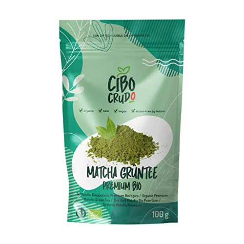 CIBO CRUDO Premium Matcha Tee Pulver Bio - 100g. Original Japanischer Grüntee Macha Tea Powder Slim. 100 g (1er Pack) von CIBO CRUDO crudo biologico vegan