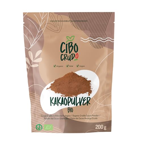 Bio Kakao Pulver - 200g. Kakao Stark Entölt Ohne Zucker. Roh Kakaopulver Bio. Rohkakao aus Premium Kakaobohnen. Backkakao 100% Rein. Organic Cacao Powder Raw von CIBO CRUDO crudo biologico vegan