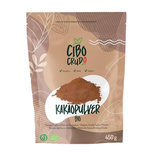 Bio Kakao Pulver - 450g. Kakao Stark Entölt Ohne Zucker. Roh Kakaopulver Bio. Rohkakao aus Premium Kakaobohnen. Backkakao 100% Rein. Organic Cacao Powder Raw. von CIBO CRUDO crudo biologico vegan