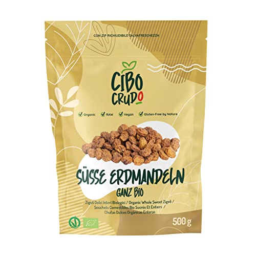 Erdmandeln Ganz Bio - 500g. Tigernüsse oder Chufas Rohkostqualität. Erdmandel ohne Zucker-Zusatz und ohne Weizen. von CIBO CRUDO crudo biologico vegan