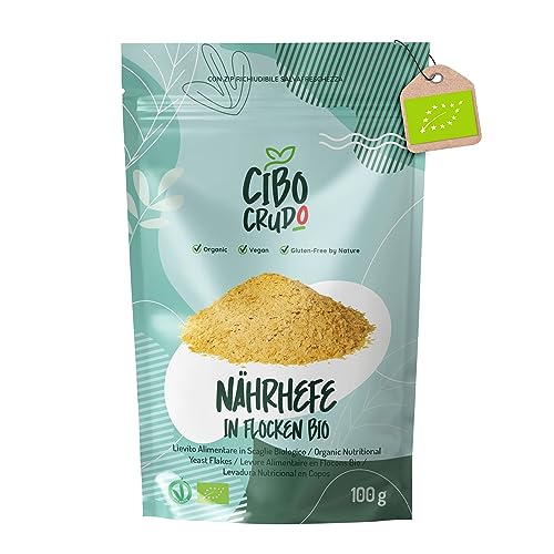 Hefeflocken Bio Vegan - 100g. Nährhefe Bio Trocken. Von Natur aus Glutenfrei Laktosefrei und Backtriebmittel. Alternative für Bierhefe und Käse. Nutritional Yeast Flakes Organic. von CIBO CRUDO crudo biologico vegan