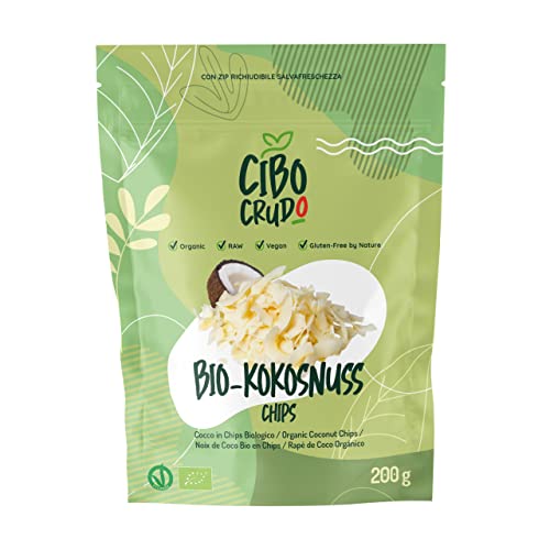 Kokoschips Bio - 200g. Dehydriert Kokoschips Ungesüßt und Getrocknet. Coconut Flakes. Kokos Chips Sonne Getrocknet. Ausgezeichnet als Snack und für Süße Rezepte von CIBO CRUDO crudo biologico vegan
