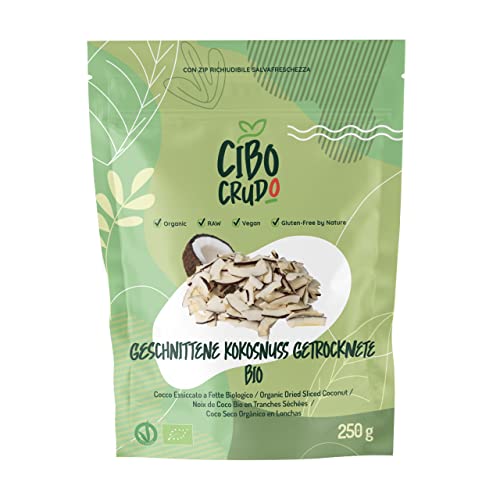 Kokosnuss Scheiben Bio - 200g. Dehydriert Scheiben Ungesüßt und Getrocknet. Coconut Slices. Kokos Scheiben Sonne Getrocknet. Ausgezeichnet als Snack und für Süße Rezepte von CIBO CRUDO crudo biologico vegan