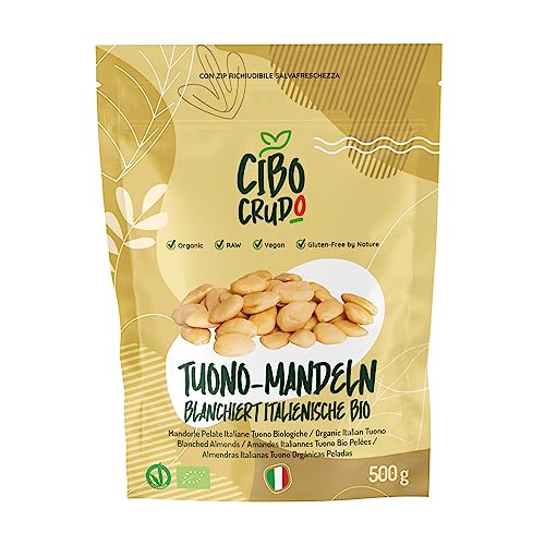 Mandeln Blanchiert Bio - 500g. Blanchierte Mandeln Ganz Geschält Naturbelassen ohne Haut. Quelle für Kalzium und Vitamin E. Trockenfrüchte aus Sizilien. von CIBO CRUDO crudo biologico vegan