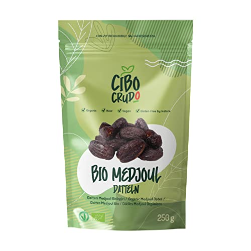 Medjool Datteln Bio - Premium Qualität Jumbo - 250g. Bio Datteln Medjool Frische. Natürlich und Rein Reich an Ballaststoffen. Getrocknet und mit Stein. von CIBO CRUDO crudo biologico vegan