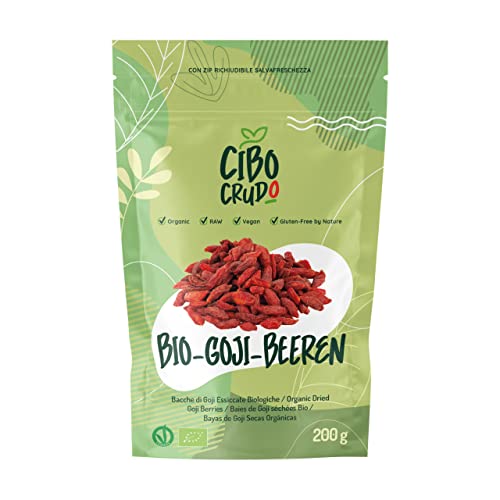 Roh Goji Beeren Bio Ungeschwefelt - Premium Qualität - 200g. Bio Goji Beeren Getrocknet aus zertifiziert Biologischem Anbau Ungezuckert. Organic Goji Berries. von CIBO CRUDO crudo biologico vegan