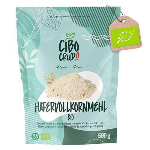 Hafermehl Glutenfrei Bio - 500g. Glutenfreie Mehl zum Backen. Hafervollkornmehl für Pizza Pasta oder Desserts wie Pfannkuchen Glutenfreie. von CIBO CRUDO crudo biologico vegan