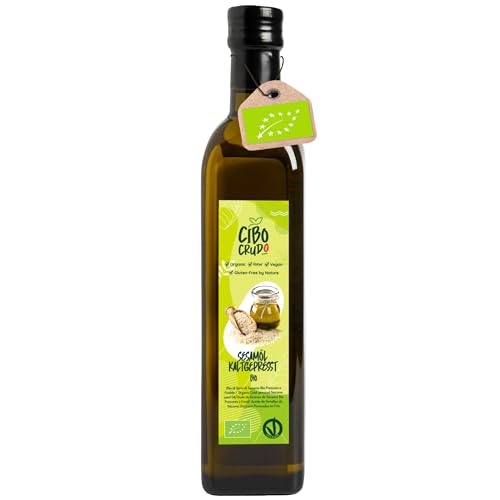 Sesamöl Bio Kaltgepresst und Ungeröstet - 500ml. Sesam öl zum Essen Massage oder Ayurveda. Speiseöl Natürlich und Rein. von CIBO CRUDO crudo biologico vegan