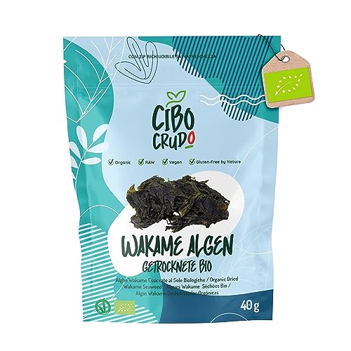 Wakame Algen Bio - 40g. Premium Qualität Sonnengetrocknet Alge. Seetang Blätter für Miso Suppe oder Dashi. Wakame Algen Getrocknet. von CIBO CRUDO crudo biologico vegan