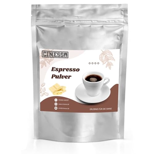Cinesso Espresso Pulver gemahlen, Schokoladengeschmack, verschiedene Varianten, schnelle und einfache Zubereitung, Kaffeespezialitäten, für Kaffeeliebhaber (1 Kg, Weiße Schokolade) von Cinesso