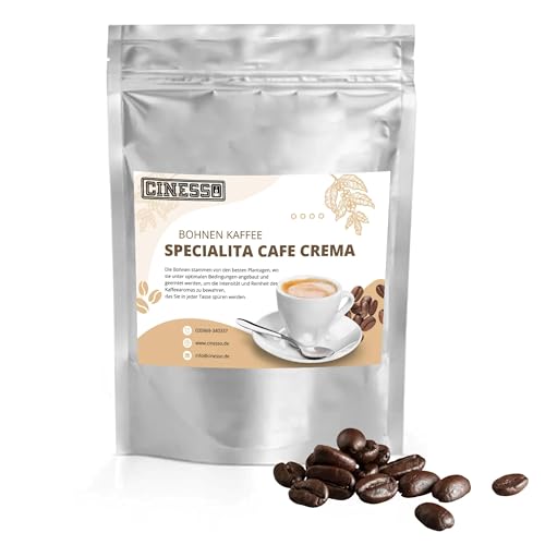 Cinesso Intensives Kaffee-Aroma, mit vollmundigem Geschmack, Kaffeebohnenmischung mit Fruchtnote, Arabica-Robusta, für Kaffee-Liebhaber, extrafein und feinwürzig (1 Kg, Specialita Cafe Crema) von Cinesso