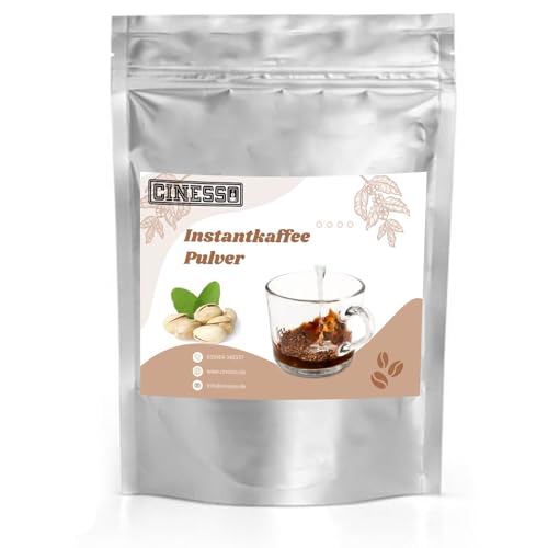 Cinesso Löslicher Kaffee Instant Pulver, Nussgeschmack, schnelle und einfache Zubereitung, ohne Kaffeemaschine. mit verschiedenen Aromen, Kaffeevariation (500 g, Pistazie) von Cinesso