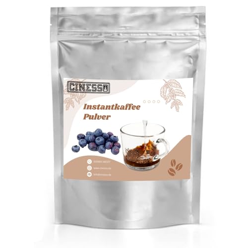 Cinesso Löslicher Kaffee Instant Pulver, fruchtige Geschmacksrichtungen, schnelle und einfache Zubereitung, Kaffeegenuss ohne Kaffeemaschine, praktische Getränke (200 g, Heidelbeere) von Cinesso