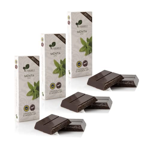 Ciokarrua | Modica Schokoladenminze | Modica Rohverarbeitete Schokolade | Laktosefreier IGP Schokoriegel | Schokolade 3 Riegel - 300 Gr von Generico