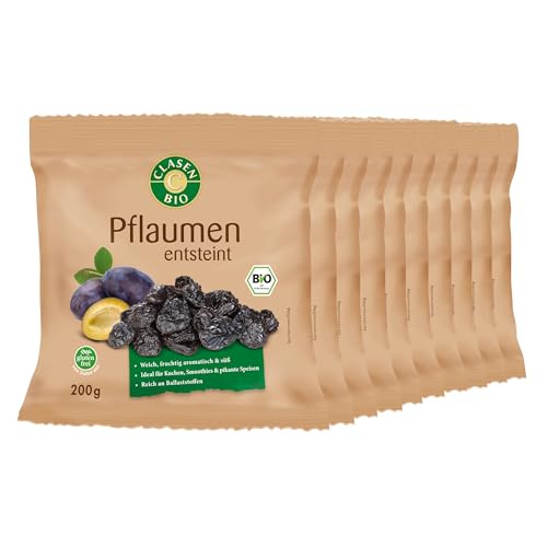 10x CLASEN BIO Pflaumen getrocknet, entsteint, von Natur aus vegan und glutenfrei - 200g von Clasen Bio