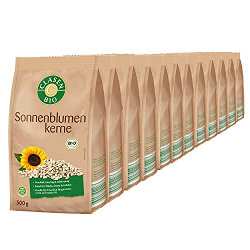 12x CLASEN BIO Sonnenblumenkerne, geschält, aus biologischem Anbau, vegan und glutenfrei - 500 g 12x CLASEN BIO Sonnenblumenkerne, geschält, aus biologischem Anbau, vegan und glutenfrei - 500 g von Clasen Bio