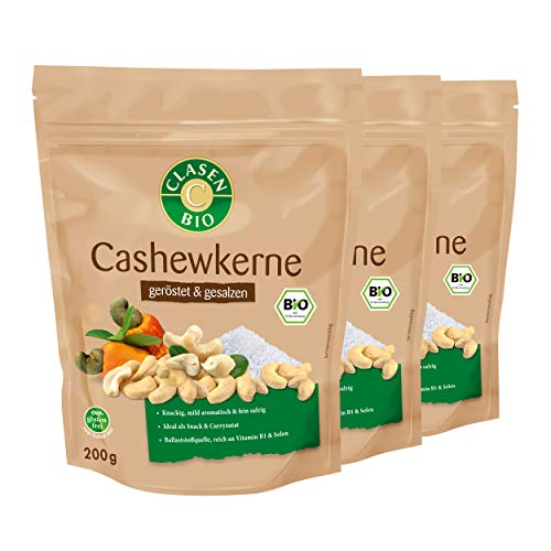 3x CLASEN BIO Cashewkerne geröstet und gesalzen, vegan und glutenfrei - 200g 3x CLASEN BIO Cashewkerne geröstet und gesalzen, vegan und glutenfrei - 200g von Clasen Bio
