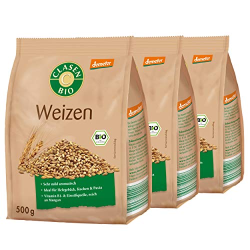 3x CLASEN BIO Demeter Weizen, naturbelassen, vegan, ganzes Korn - 500g 3x CLASEN BIO Demeter Weizen, naturbelassen, vegan, ganzes Korn - 500g von Clasen Bio