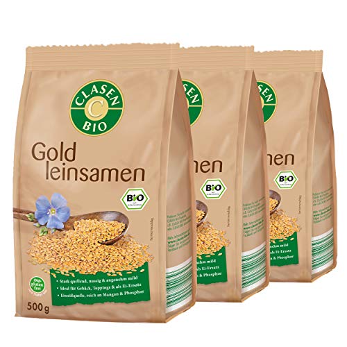 3x CLASEN BIO Goldleinsamen, ganz, ungeschält, bio, glutenfrei und vegan - 500 g 3x CLASEN BIO Goldleinsamen, ganz, ungeschält, bio, glutenfrei und vegan - 500 g von Clasen Bio