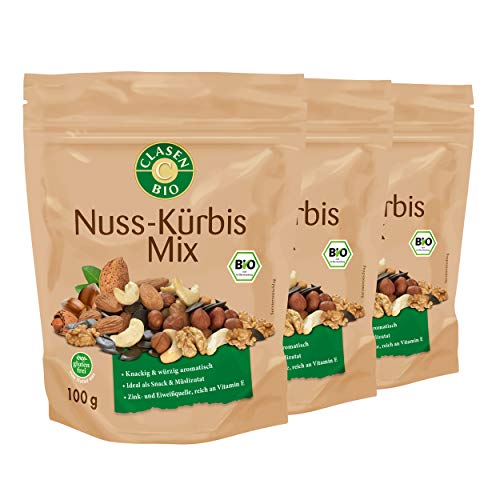 3x CLASEN BIO Nuss-Kürbis-Mix – von Natur aus vegan und glutenfrei, biologischer Anbau - 100 g 3x CLASEN BIO Nuss-Kürbis-Mix – von Natur aus vegan und glutenfrei, biologischer Anbau - 100 g von Clasen Bio