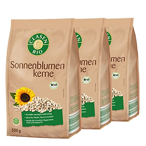 3x CLASEN BIO Sonnenblumenkerne, geschält, aus biologischem Anbau, vegan und glutenfrei - 500 g 3x CLASEN BIO Sonnenblumenkerne, geschält, aus biologischem Anbau, vegan und glutenfrei - 500 g von Clasen Bio