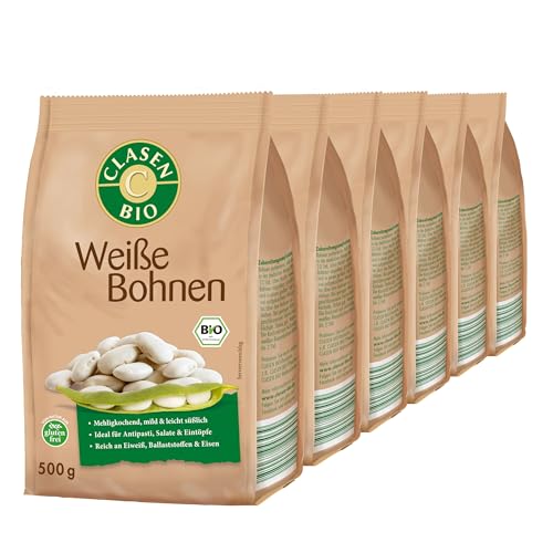 6x CLASEN Bio Weiße Bohnen getrocknet, vegan und glutenfrei - 500 g von Clasen Bio