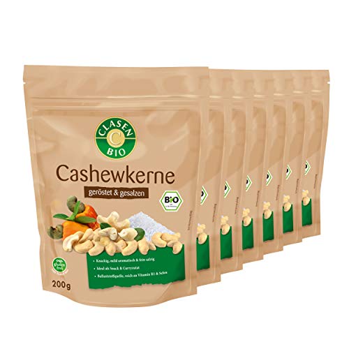 7x CLASEN BIO Cashewkerne geröstet und gesalzen, vegan und glutenfrei - 200g 7x CLASEN BIO Cashewkerne geröstet und gesalzen, vegan und glutenfrei - 200g von Clasen Bio