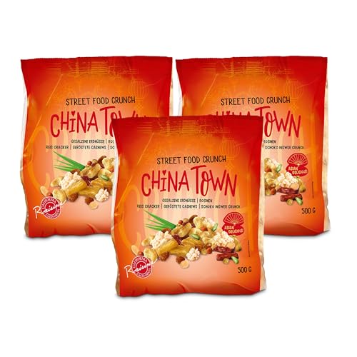 Street Food Crunch - China Town Knabbermix Set exotisch & orientalisch 3x500g - Knabbermischung mit Schoko-Ingwer-Crunch, Reis Cracker, geröstete Cashews – Süß, scharf & salzig – Snack-Mix China style von Clasen Bio