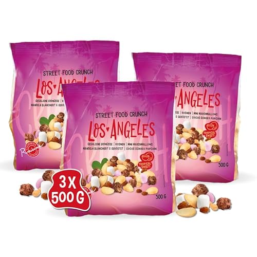 Street Food Crunch - Los Angeles Knabbermix 3x500g - Knabbermischung tropische Süße und herzhafter Genuss – Snack-Mix american style mit Mini Marshmallows, Cocos-Schoko-Popcorn, Mandeln und Erdnüsse Street Food Crunch - Los Angeles Knabbermix 3x500g - Knabbermischung tropische Süße und herzhafter Genuss – Snack-Mix american style mit Mini Marshmallows, Cocos-Schoko-Popcorn, Mandeln und Erdnüsse von Clasen Bio