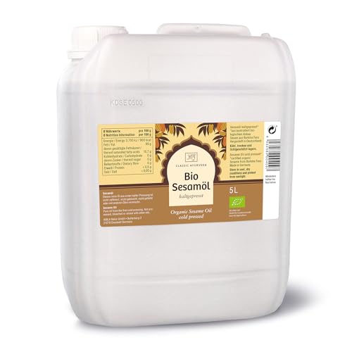 Classic Ayurveda Bio Sesamöl - 5 Liter - Kaltgepresst zum Kochen & Braten, Sesame Oil, reines Sesam Öl mit nussigem Geschmack, nicht gebleicht & nicht gefärbt von Classic Ayurveda