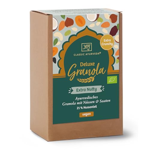 Classic Ayurveda – Bio Deluxe Granola Extra Nutty – 320 g – Ayurvedisches Granola mit Nüssen & Saaten und 21% Nussanteil von Classic Ayurveda
