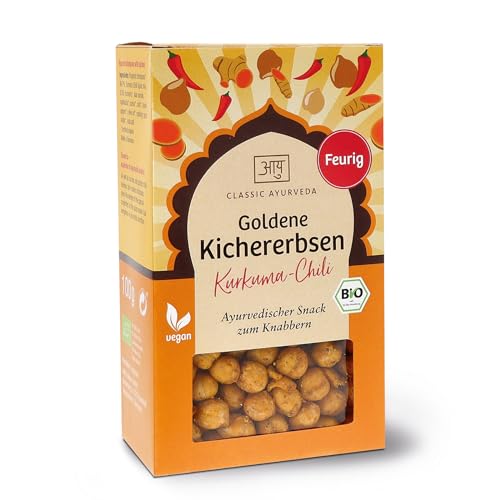 Classic Ayurveda - Goldene Kichererbsen - Kurkuma-Chili - 100 g - Scharfer ayurvedischer Snack zum Knabbern - Bio zertifiziert von Classic Ayurveda