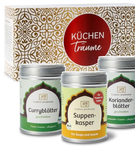 "Classic Ayurveda - Bio Kitchen Herbs Trio - 12g, 15g, 120g - Gewürzschrank-Basics in attraktiver Geschenkbox von Classic Ayurveda