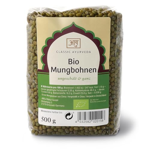 Classic Ayurveda - Mungbohnen - ungeschält - ganz - Bio zertifiziert - Grüne Mungbohnen - 500 g von Classic Ayurveda