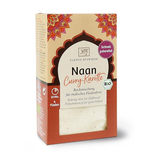 Classic Ayurveda - Bio Naan Curry-Karotte - 240 g - Backmischung für indisches Fladenbrot, verfeinert mit Curry und Karotte von Classic Ayurveda