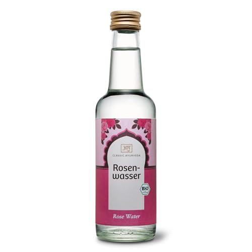 Classic Ayurveda Bio Rosenwasser - 250 ml – Rosenwasser für Lebensmittel, ideal zum Backen, Kochen & verfeinern von Süßspeisen, Glasflasche von Classic Ayurveda