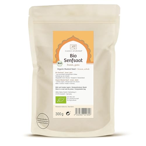 Classic Ayurveda - Bio Senfsaat braun ganz - 300 g - Scharfer Geschmack nach längerem Kauen, ideal zum Würzen von Classic Ayurveda