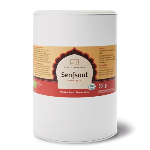 Classic Ayurveda - Bio Senfsaat braun ganz - 500 g - Scharfer Geschmack nach längerem Kauen, ideal zum Würzen von Classic Ayurveda